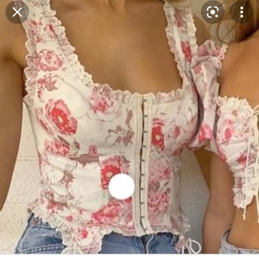 For Love & Lemons pink vintage Rose print corset garter ties tank top XS